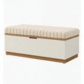 Panca contenitore in legno e tessuto bouclé crema con seduta imbottita, misura 120x45x48 cm, marca Inqavron.