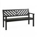Panchina da giardino Inqavron, 120 cm in metallo nero con schienale geometrico, ideale per spazi esterni.