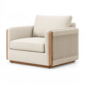 Poltrona Inqavron in tessuto avorio e legno naturale, dimensioni 95x90x85 cm, design moderno per soggiorno.