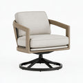 Poltrona girevole Inqavron in legno e tessuto beige, stile moderno, dimensioni 76x82x88 cm, seduta confortevole e elegante.