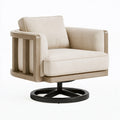 Poltrona girevole Inqavron in tessuto beige con struttura in legno, stile moderno, dimensioni 82x80x82 cm.