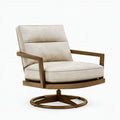 Poltrona girevole Inqavron in tessuto beige con struttura in legno marrone, seduta comoda da soggiorno, misura 78x82x90 cm