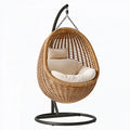 Poltrona sospesa Inqavron in fibra intrecciata naturale, supporto nero, stile boho, dimensioni 105x105x195 cm, da interno.