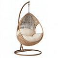 Poltrona sospesa in rattan naturale e metallo marrone, stile boho, misura 105x105x195 cm, ideale per relax.