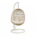 Poltrona sospesa Inqavron in fibra intrecciata beige e acciaio bianco, ideale per giardino stile boho, dimensioni 105x105x195 cm