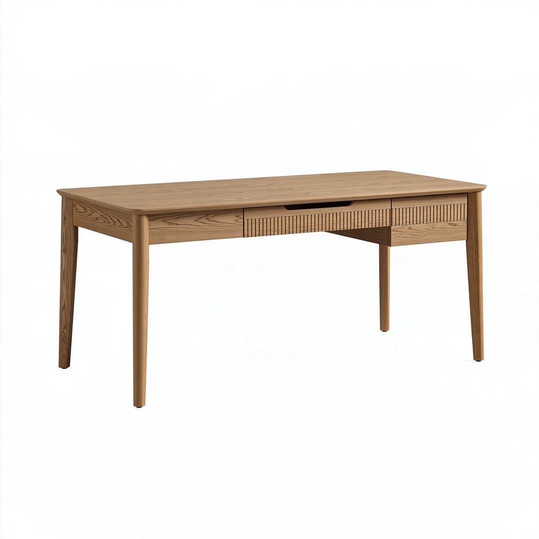 Scrivania in legno marrone chiaro da 120x60 cm con due cassetti, stile moderno, marca Inqavron.