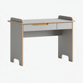 Scrivania moderna Inqavron, in legno grigio, 120x60x75 cm, con cassetti, superficie spaziosa e design elegante.