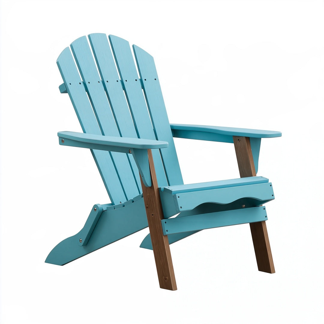 Sedia Adirondack Inqavron in legno turchese e marrone con schienale inclinato, dimensioni 83x92x98 cm, per esterni
