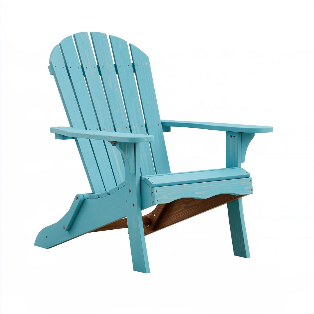 Sedia Adirondack da giardino Inqavron, poltrona in legno turchese, stile Adirondack, dimensioni 80x90x98 cm, vista laterale