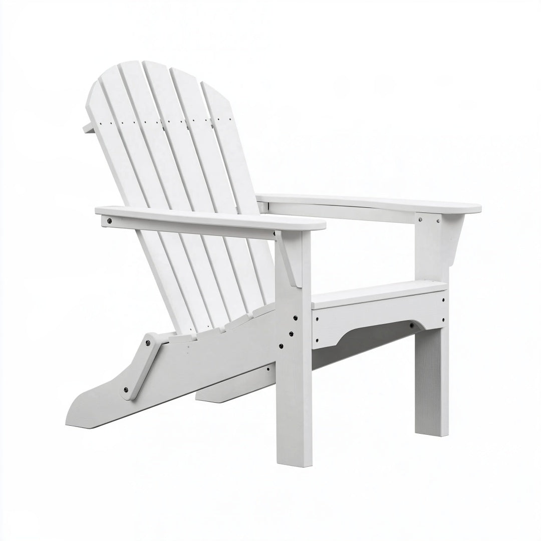 Sedia Adirondack da giardino in legno bianco, reclinabile, dimensioni 98x78x92 cm, marca Inqavron, vista frontale.