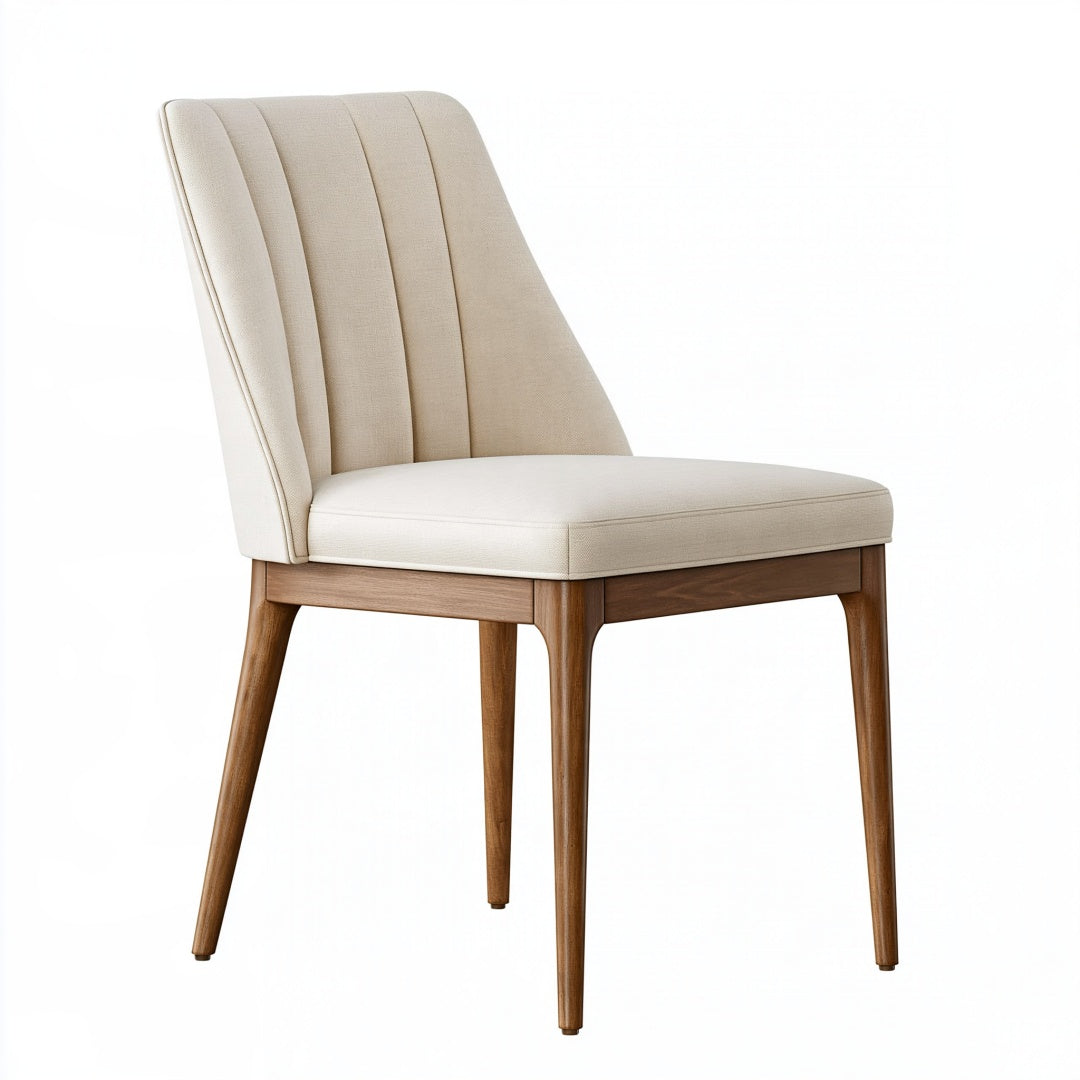 Sedia da pranzo Inqavron in tessuto beige e legno marrone, stile moderno, imbottita, dimensioni 50x60x90 cm.