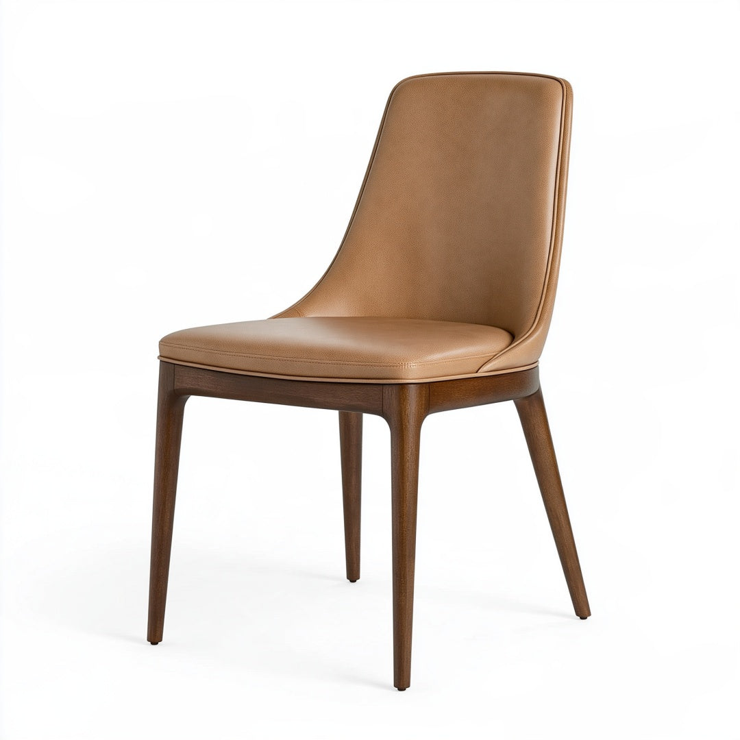 Sedia da pranzo Inqavron in similpelle marrone con gambe in legno, stile moderno, dimensioni 48x58x88 cm
