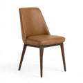 Sedia da pranzo Inqavron in pelle marrone con gambe in legno, stile moderno, dimensioni 50x60x85 cm.