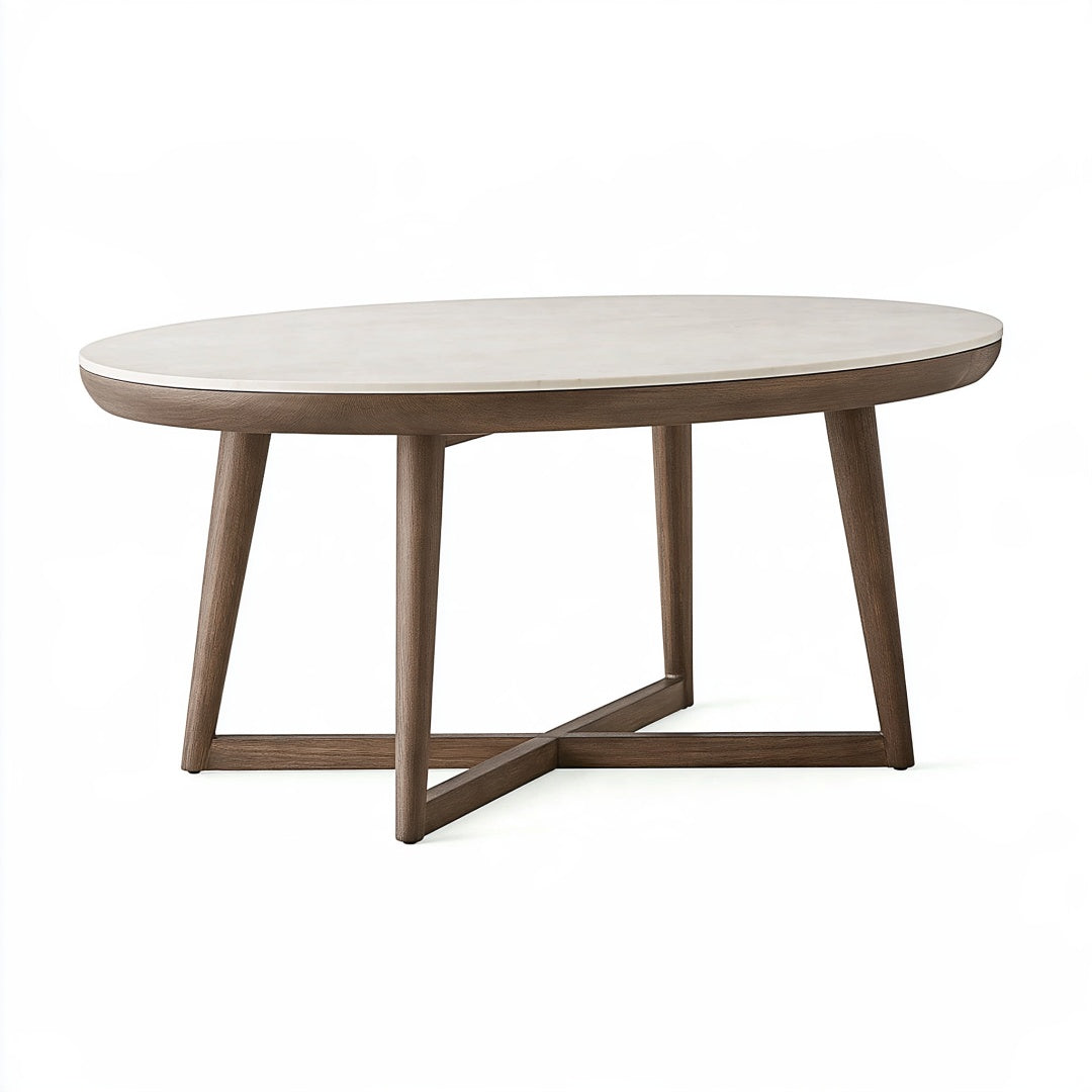 Tavolo da pranzo ovale Inqavron in legno marrone con piano color crema, stile moderno, dimensioni 180x100x75 cm.