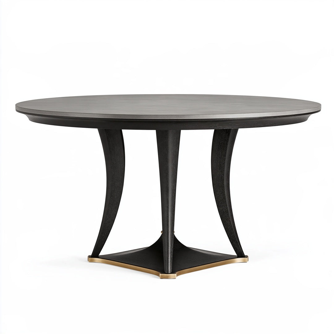 Tavolo da pranzo rotondo Inqavron in legno grigio nero, 140x76 cm, stile contemporaneo, superficie liscia e design elegante