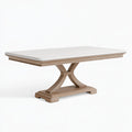Tavolo da pranzo Inqavron in legno bianco e beige, stile classico, dimensioni 180x100x76 cm con base a X.