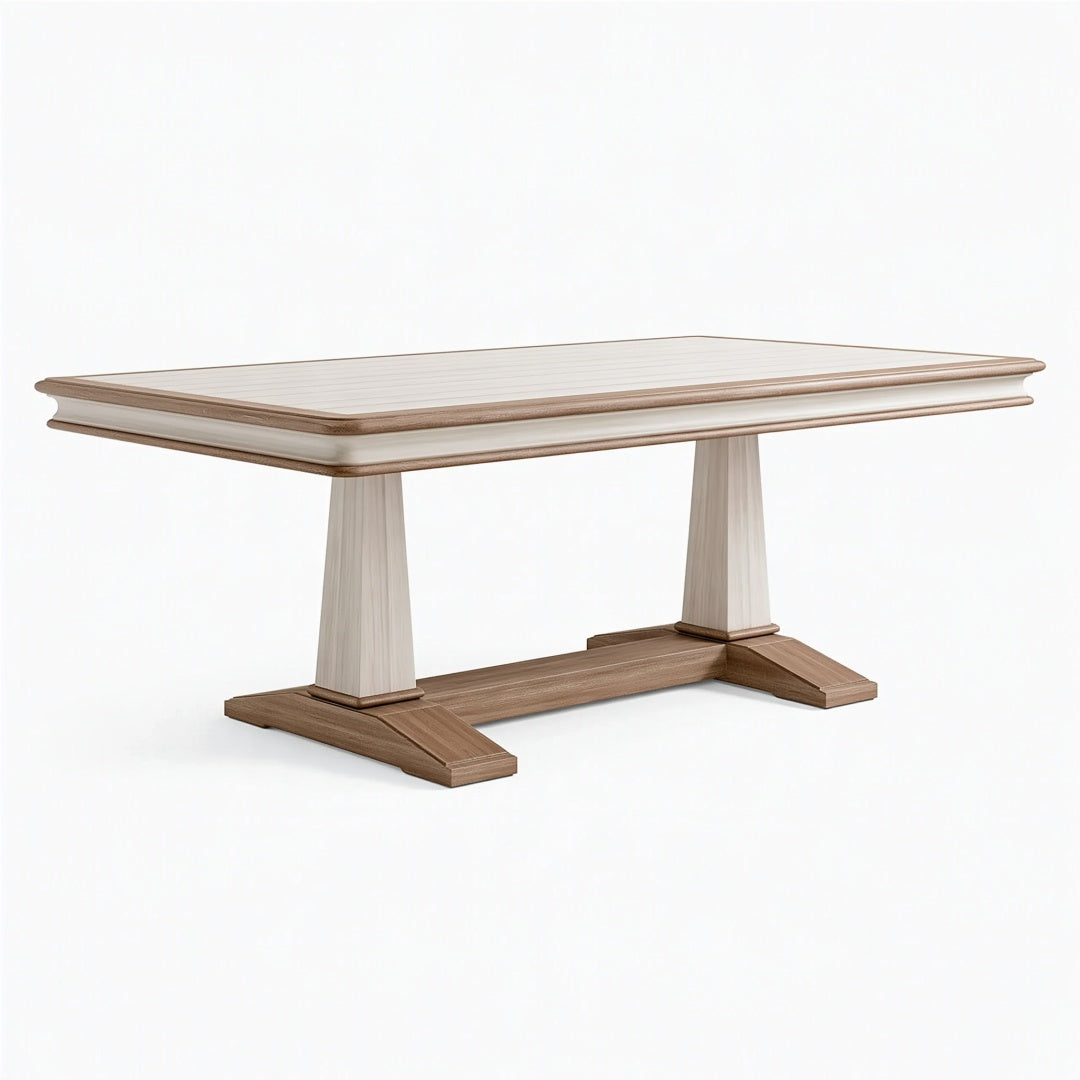 Tavolo da pranzo Inqavron in legno beige/marrone, stile classico, dimensioni 180x90x76 cm, superficie liscia e robusta.